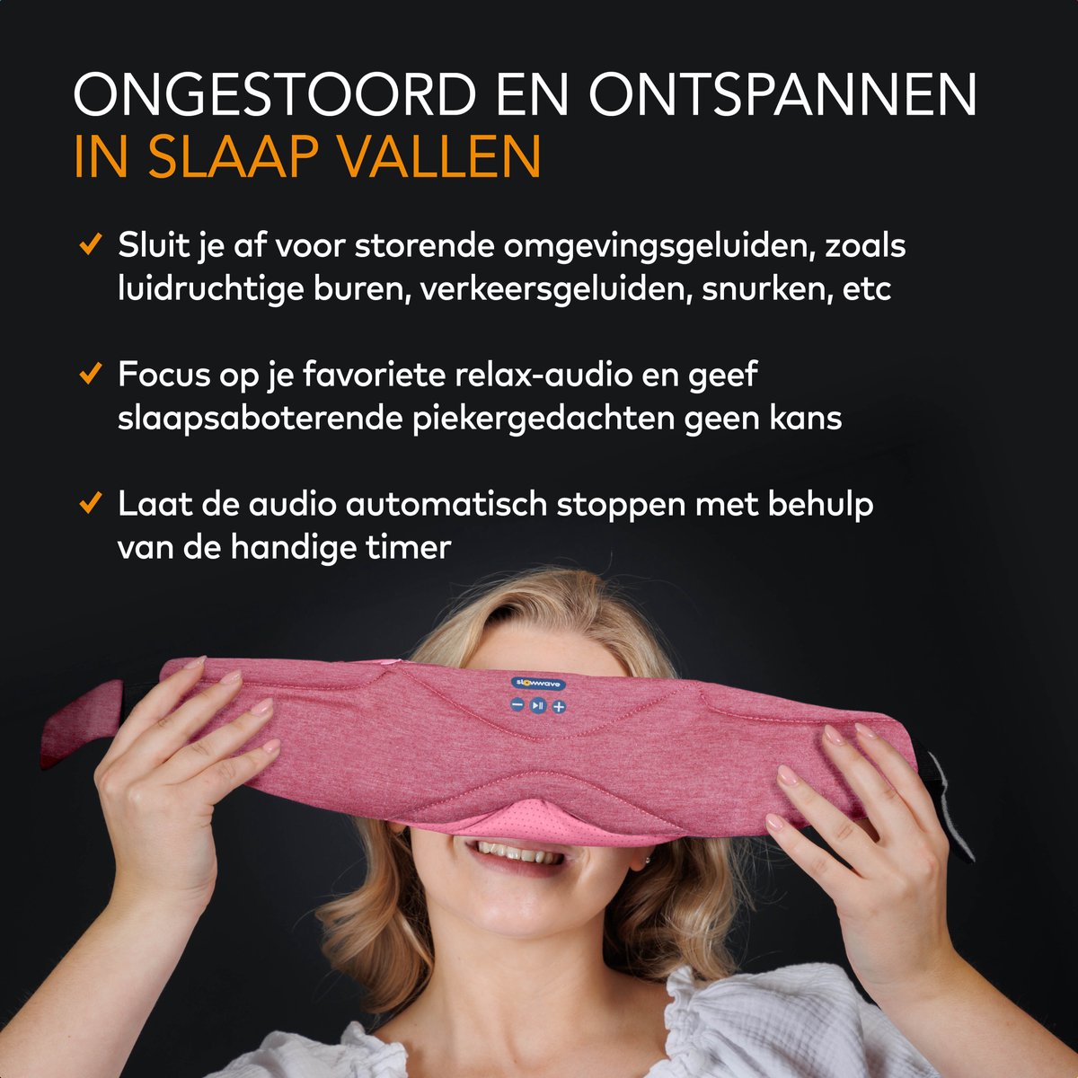 Slowwave Serenity Mask - New generation bluetooth slaapmasker - inclusief White, Pink en Brown Noise - Inclusief Binaural Beats - Met handige timer (onbezorgd in slaap vallen) - Ervaar het beste audio masker - Kleur: roze — afbeelding 4