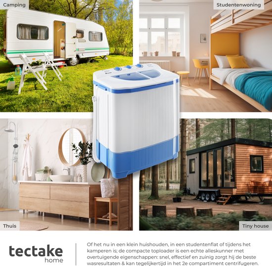 tectake® Mini Wasmachine met dubbele trommel - Met Centrifuge - Was-Droogcombinatie - 4,5kg Wassen, 3,5kg Drogen - Zuinig en Stil - Inclusief Aansluitslang van TecTake — afbeelding 3