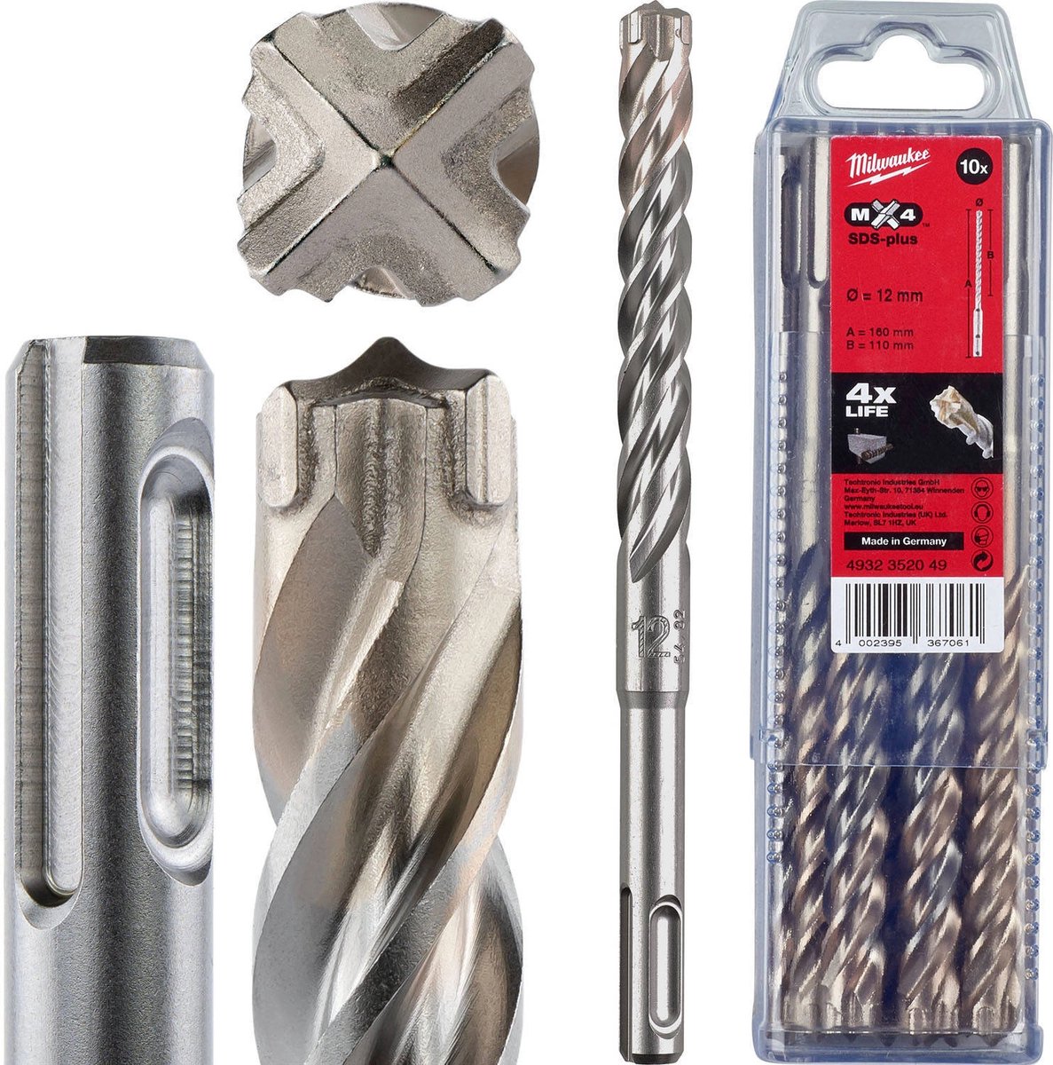 Milwaukee SDS-plus MX4 hamerboren - 4-kanten snijdend / 10 stuks SDS-Plus MX4 12 x 160-10 stuks - 4932352049