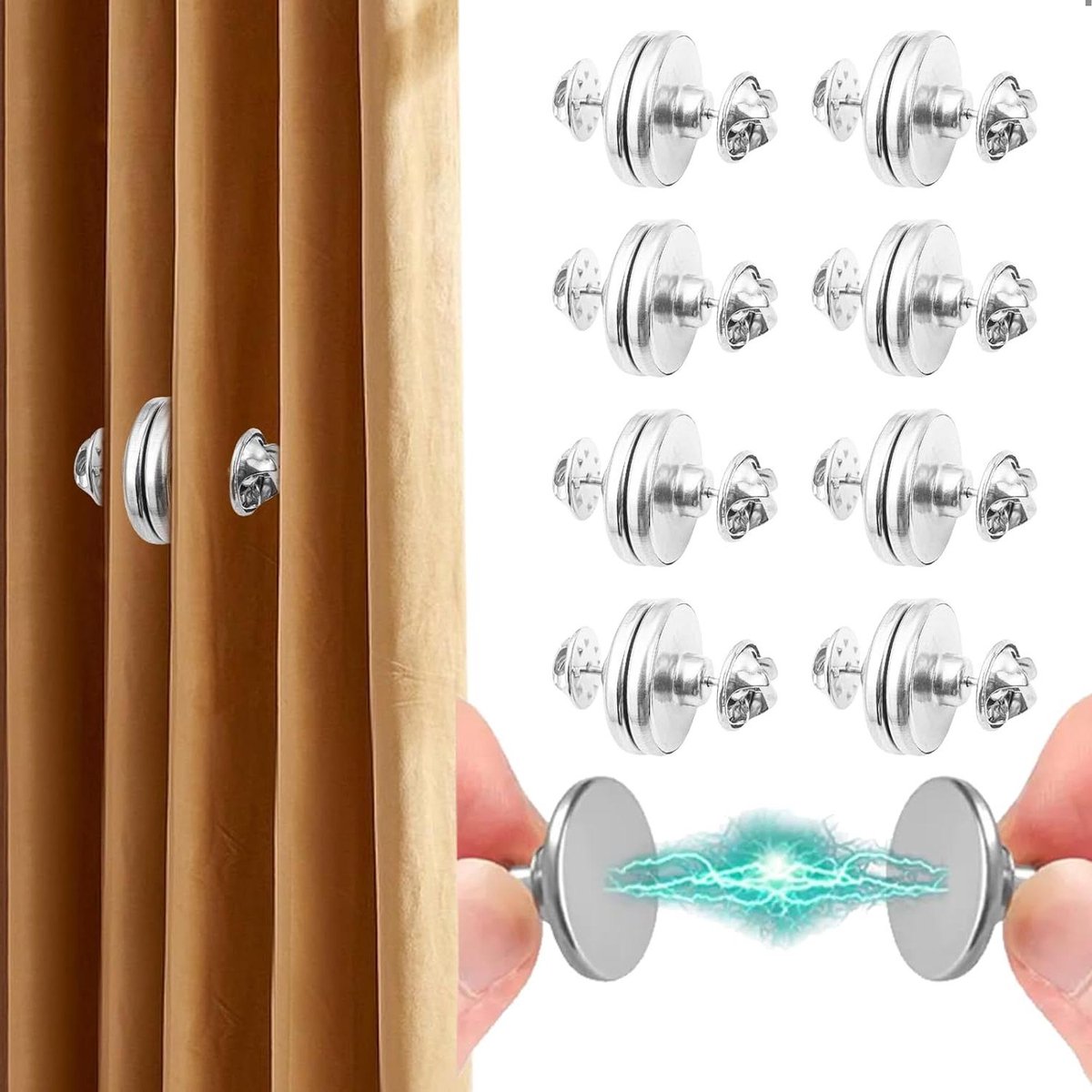 Allecto Plus - Magnetische gordijnmagneten 17 mm voor gordijnen - Set van gordijnembrasses - Praktische gordijnklemmen en accessoires met gewichten - Magnetische oplossing voor douchegordijnen