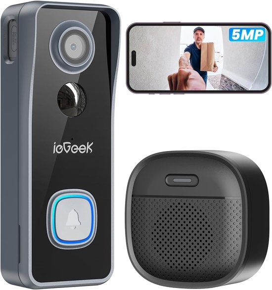ieGeek Deurbel Camera Draadloos 5MP - videodeurbel - geen - ieGeek - €49,98
