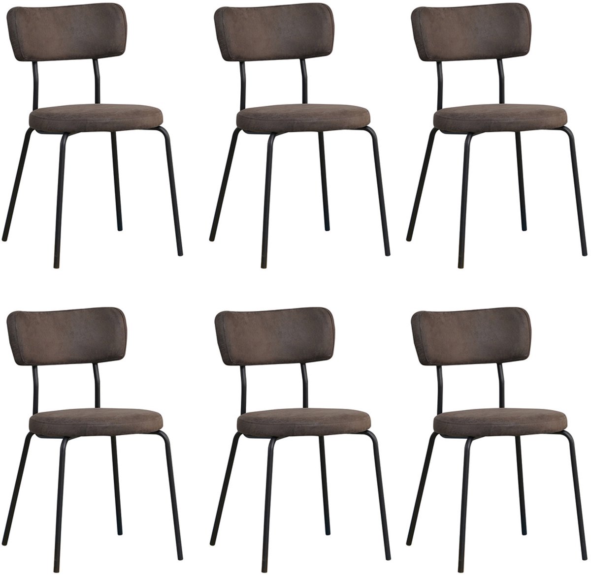 Bronx71 Industriële eetkamerstoel Lyon antraciet eco-leer - Eetkamerstoelen set van 6 - stoel