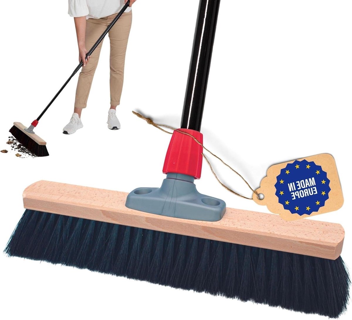 Goedkoopste 40 cm bezem fijn met steel - borstelharen & kunstborstelharen - ideaal als werkplaatsbezem - industriële bezem