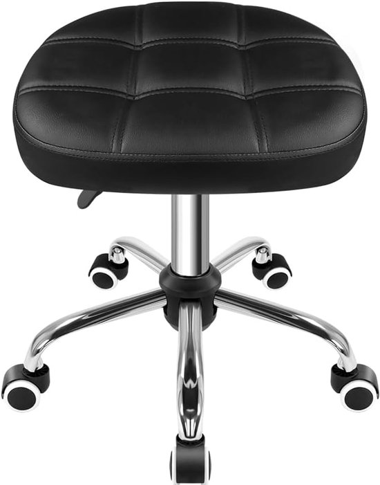 FURWOO Ronde Draaibare Kruk Met Wielen - PU Leahter Rollende, Hoogte Verstelbare Stoel Voor Spa, Salon, Massage - Zwart
