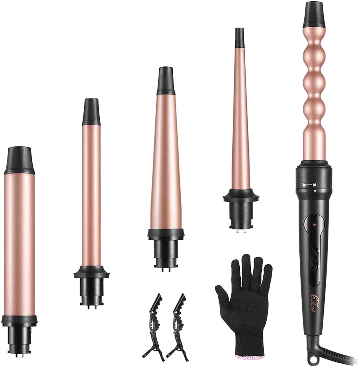 Krultang Set 5-in-1 voor Losse Krullen en Strandgolven - Keramisch Coating met Verschillende Opzetstukken