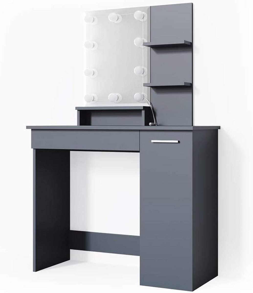 Kaptafel met LED-verlichting en spiegel - Antraciet, 90 cm