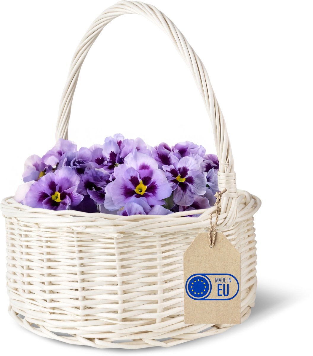 Creative Home Paasmand ovaal rieten mandje met handvat tuin Wit | 30x30x32 cm (+/- 2 cm) | tuinmand cadeaumand universeel, fruitmand, strijkmand