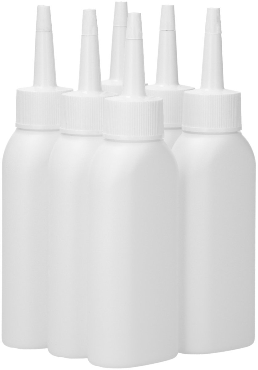 6 x 100 ml Platte fles HDPE wit + doseer tuitdop knijpbaar wit - BPA Vrij - Niet Breekbaar - Plastic Flesjes Navulbaar - Met Dop - Lege Flessen - 6 stuks