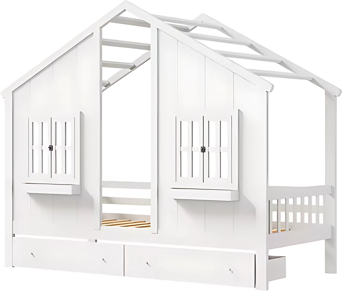 Bolt Edge Kinderbed 90x200 cm - Met 2 lades - Huisbed - Voor Kinderen - Peuterbed - Met lattenbodem - Zonder matras Wit