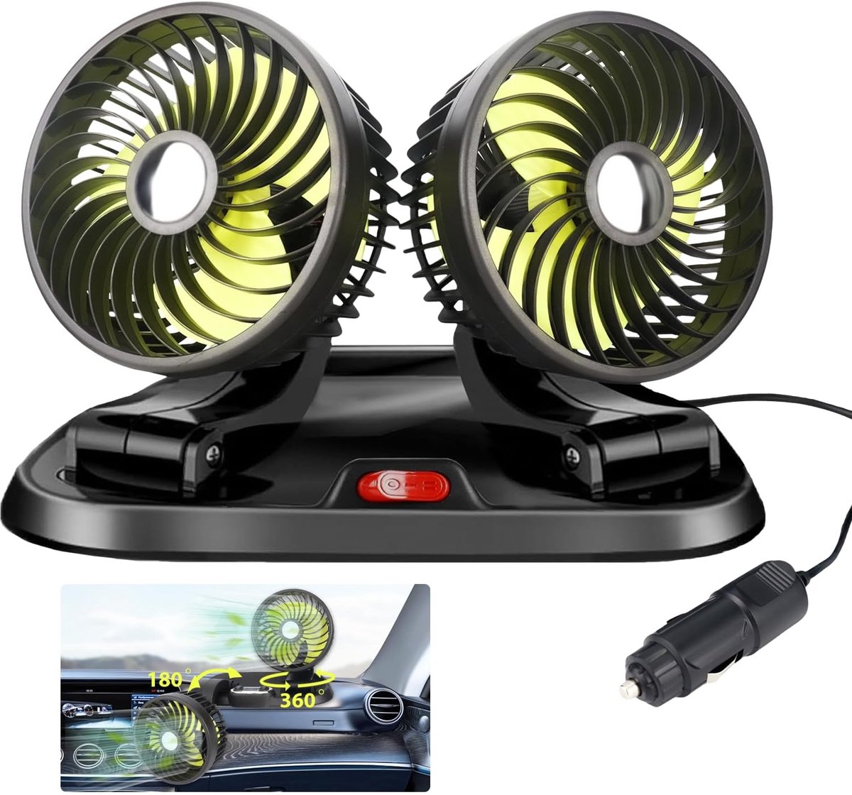 Draaibare 12V Autoventilator met 2 Snelheden - Koelventilator voor Auto en Camper