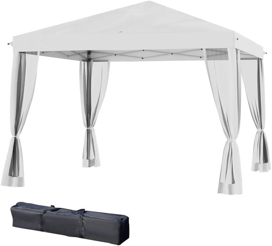 Tente de réception - Pavillon - Tente de réception facile à monter - 3 x 3 m - Wit - Tonnelle escamotable - Pavillon de jardin