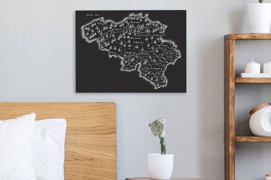 Illustration Zwart et blanc de la België avec montagnes et plans d'eau 40x30 cm - petit - Tirage photo sur toile (Décoration murale salon / chambre)