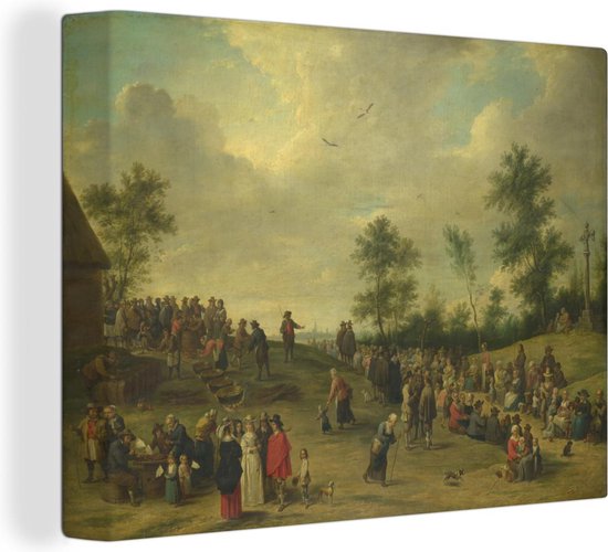 Canvas Schilderij Boerenkermis vlakbij Antwerpen - schilderij van David Teniers - 40x30 cm - Wanddecoratie