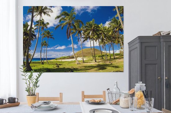 Peintures sur toile - Palmiers sur la plage d'Anakena sur l'île de Pâques - 150x100 cm - Décoration murale