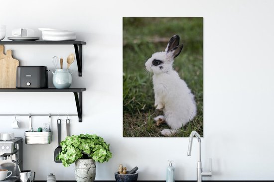 Canvas Schilderij Konijn - Huisdier - Gras - 60x90 cm - Wanddecoratie