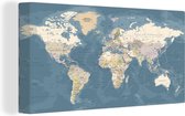 Canvas Wereldkaart - 80x40 - Wanddecoratie Wereldkaart - Atlas - Blauw