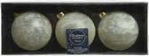 12x stuks luxe glazen kerstballen brass wit met goud 8 cm - Kerstversiering/kerstboomversiering