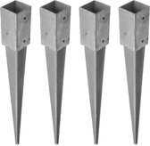 8x Paalhouders / paaldragers staal verzinkt met punt - 7 x 7 x 75 cm - houten palen in de grond plaatsen - paalpunten / paalvoeten
