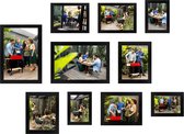 HAES DECO - Collage set met 10 houten fotolijsten Paris zwart voor foto's formaat 10x15, 13x18, 15x20 en 20x30 - SP001901-10