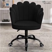 Velvet Shell Bureaustoel Zwart met Zwartkleurig onderstel - Fluweel - Schelp - Beauty - Salon - Kaptafel - Visagie - Kapper - Trendy - Verrijdbaar - Verstelbaar