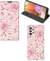 Magnet Case Geschikt voor Samsung Galaxy A32 5G Enterprise Editie | Geschikt voor Samsung A32 4G Telefoon Hoesje Roze Bloemen