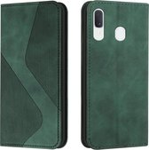 Voor Samsung Galaxy A20/A30 Huid Voel Magnetisch S-type Effen Kleur Horizontale Flip Lederen Case met Houder & Kaartsleuf & Portemonnee (Groen)