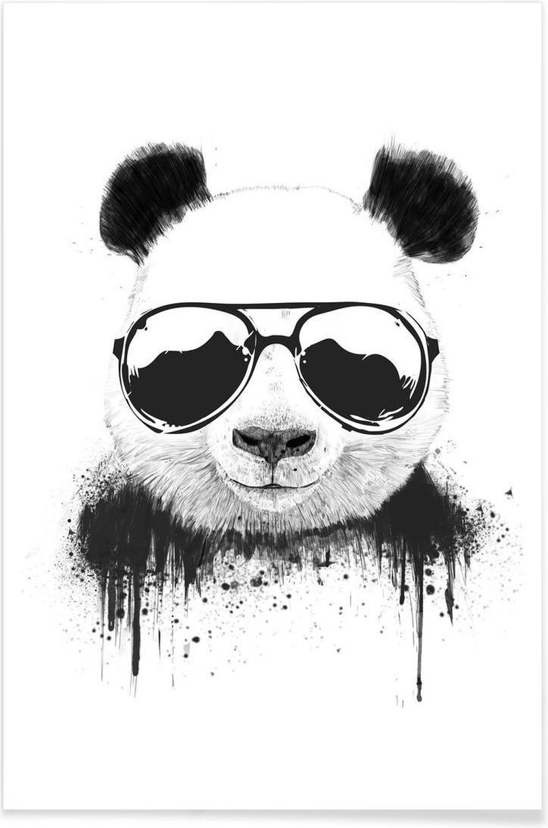 JUNIQE - Poster Blijf Cool Panda -30x45 /Wit & Zwart - JUNIQE