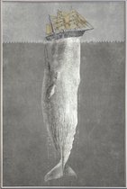 JUNIQE - Poster met kunststof lijst Revenge of the Whale -13x18 /Grijs