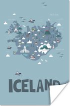 Poster Landkaart - IJsland - Kinderen - 40x60 cm