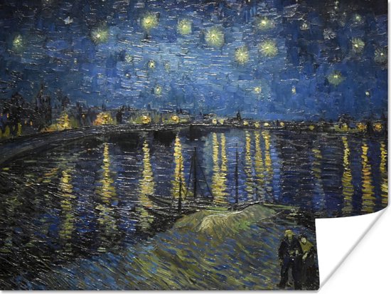 Sterrennacht boven de Orsay Parijs - schilderij van Vincent Van Gogh 80x60 cm - Foto print op Poster (wanddecoratie woonkamer / slaapkamer)