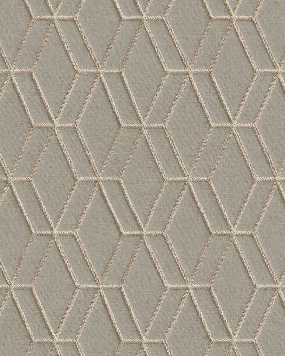 Grafisch behang Profhome DE120064-DI vliesbehang hardvinyl warmdruk in reliëf gestempeld met ruitvormig patroon glimmend grijs zilver 5,33 m2