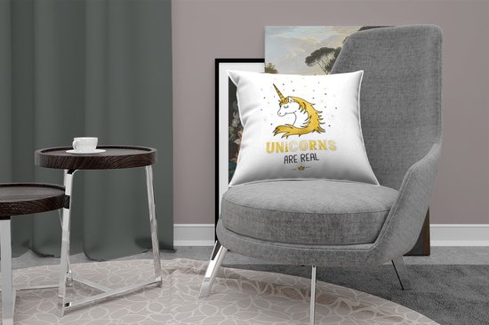 Sierkussen décoratif Illustration pour enfants Unicorn pour l'intérieur - Citation de licorne illustration pour enfants - 50x50 cm - Coussin intérieur carré en coton