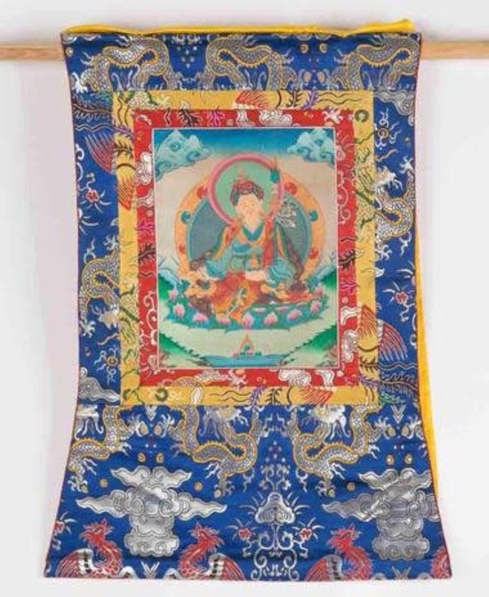 Foto: Fine asianliving antieke tibetaanse thangka handgeschilderd en geborduurd