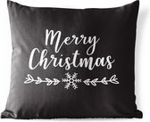 Buitenkussens - Tuin - Kerst quote Merry Christmas tegen een zwarte achtergrond - 50x50 cm
