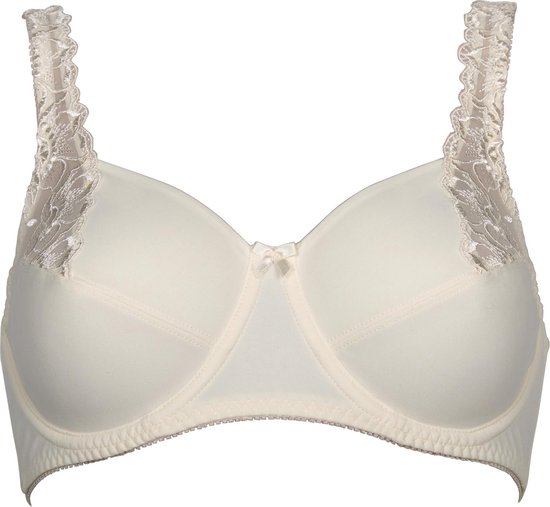 Soutien-gorge crème avec bordures en dentelle sur les bretelles et un nœud au centre.