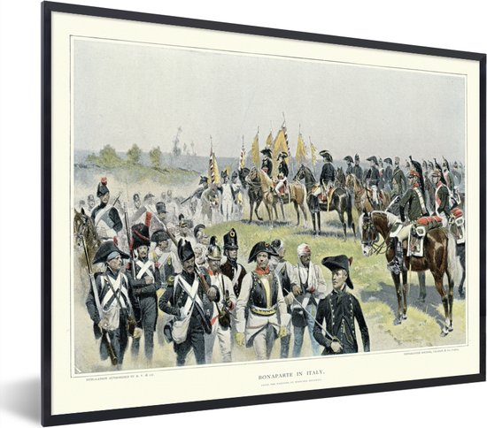 Fotolijst incl. Poster - Illustratie van Napoleon Bonaparte met een leger - 40x30 cm - Posterlijst