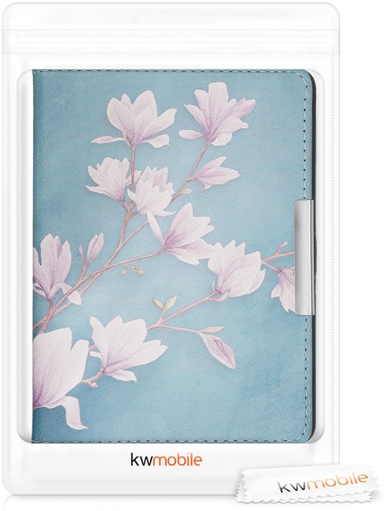 kwmobile e-reader hoesje geschikt voor Tolino Shine (2013) hoes - E reader flip case met magnetische sluiting - Ereader cover - Magnolia design in taupe / wit / blauwgrijs van kwmobile — afbeelding 3