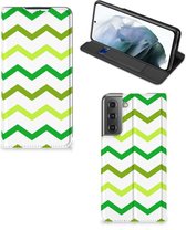 Leuk Telefoonhoesje Geschikt voor Samsung Galaxy S21 FE Bookcase Zigzag Groen