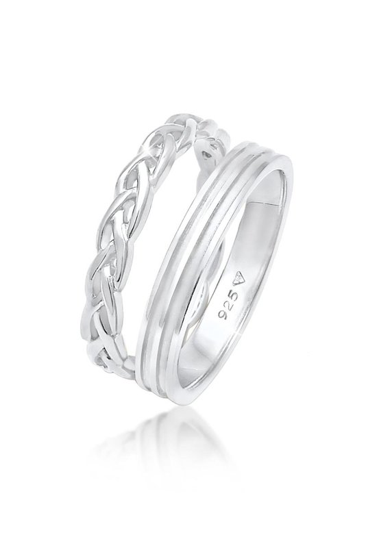 Elli Dames Ring Dames Bandring Duo Set Basic Vlecht Knoop Trend in veguld 925 Sterling Zilver