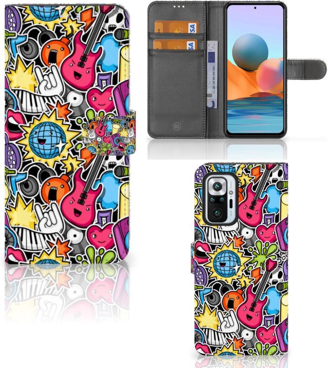 Xiaomi Redmi Note 10 Pro Wallet Case met Pasjes Punk Rock