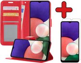 Samsung A22 4G Hoesje Book Case Met Screenprotector - Samsung Galaxy A22 4G Hoesje Wallet Case Portemonnee Hoes Cover - Rood