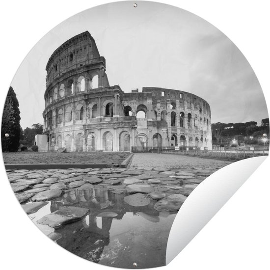 Tuincirkel Het Colosseum in Italië met zonsopgang - zwart wit - Ronde Tuinposter - Buiten