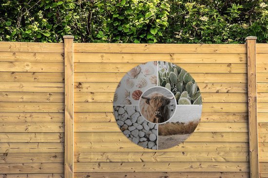 Garden Circle Scottish Highlander - Collage - Pierres - Sable - 120x120 cm - Affiche de jardin - XXL