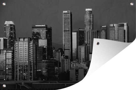 Décoration de jardin Skyline de Los Angeles le soir - noir et blanc - 60x40 cm - Poster jardin - Toile jardin - Poster extérieur