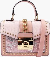 Fashionfanatics® Affi Crossbodytas Roze Slangenprint - Studs - Draaisluiting - Dames