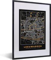 Fotolijst incl. Poster - Plattegrond - Leeuwarden - Goud - Zwart - 30x40 cm - Posterlijst - Stadskaart