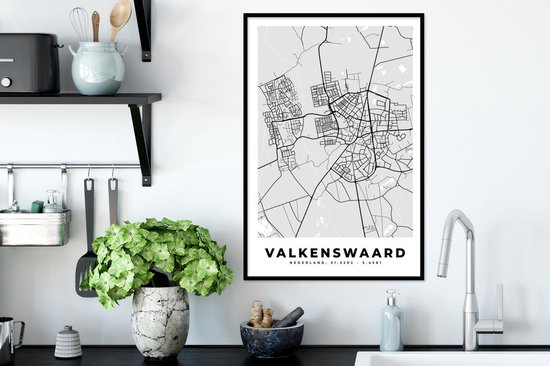 Affiche avec cadre Plan de la ville - Valkenswaard - Grijs - Wit - 40x60 cm - Carte