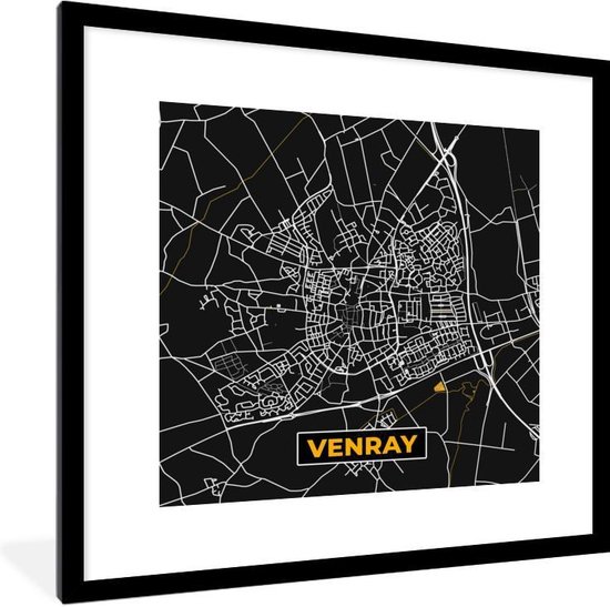 Fotolijst incl. Poster - Stadskaart - Venray - Goud - Zwart - 40x40 cm - Posterlijst - Plattegrond