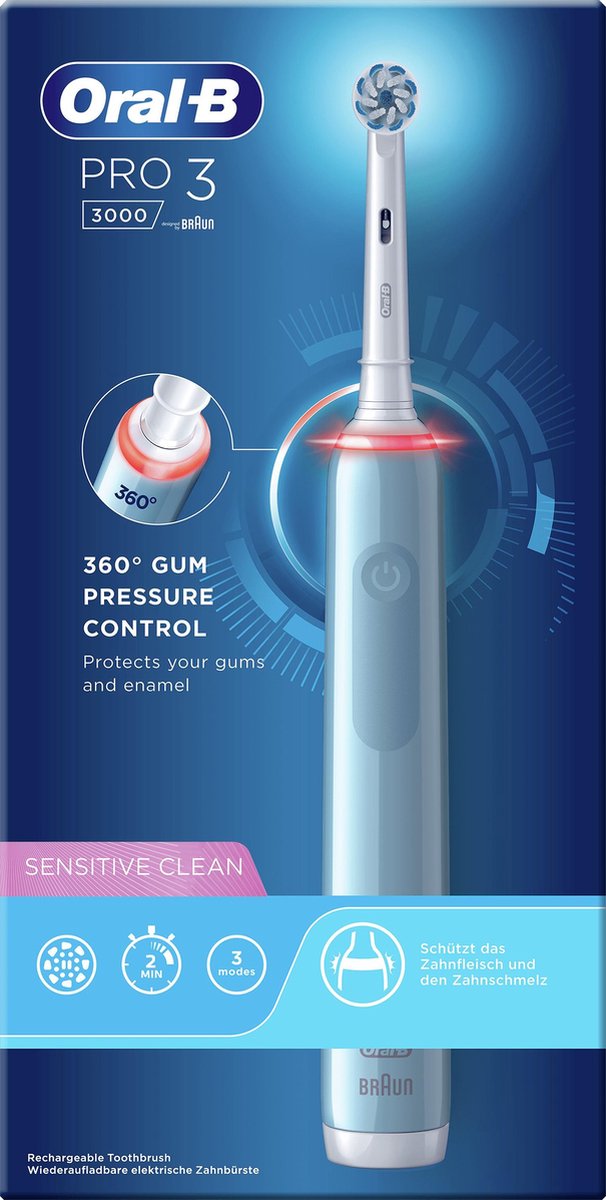 Oral-B Pro 3 - 3000 - Elektrische Tandenborstel - Ontworpen Door Braun - Blauw