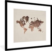 Affiche avec cadre Wereldkaart - Bois - Beige - 40x40 cm